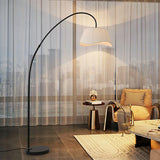 Modern White Pleated Arched Black Metal Floor Lamp Image - 5