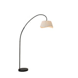 Modern White Pleated Arched Black Metal Floor Lamp Image - 7