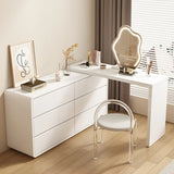 Modern White Polymer Light Mirror Drawers Sliding Vanity Set Image - 8