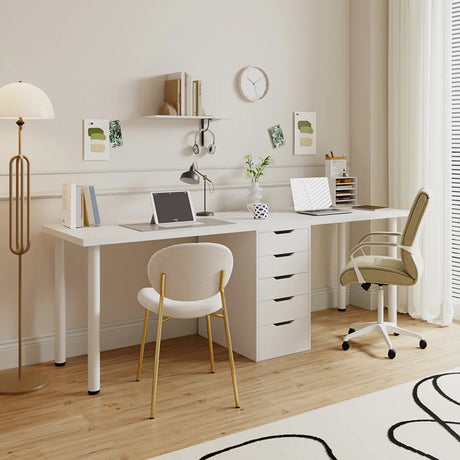 Modern White Rectangle Soft Close Drawers Computer Desk Image - 1