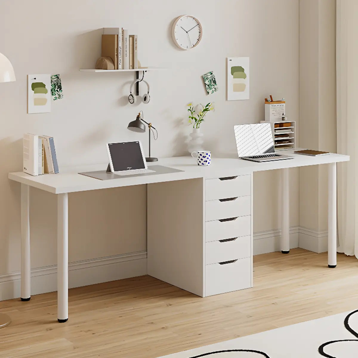 Modern White Rectangle Soft Close Drawers Computer Desk Image - 19