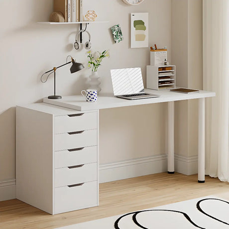 Modern White Rectangle Soft Close Drawers Computer Desk Image - 2