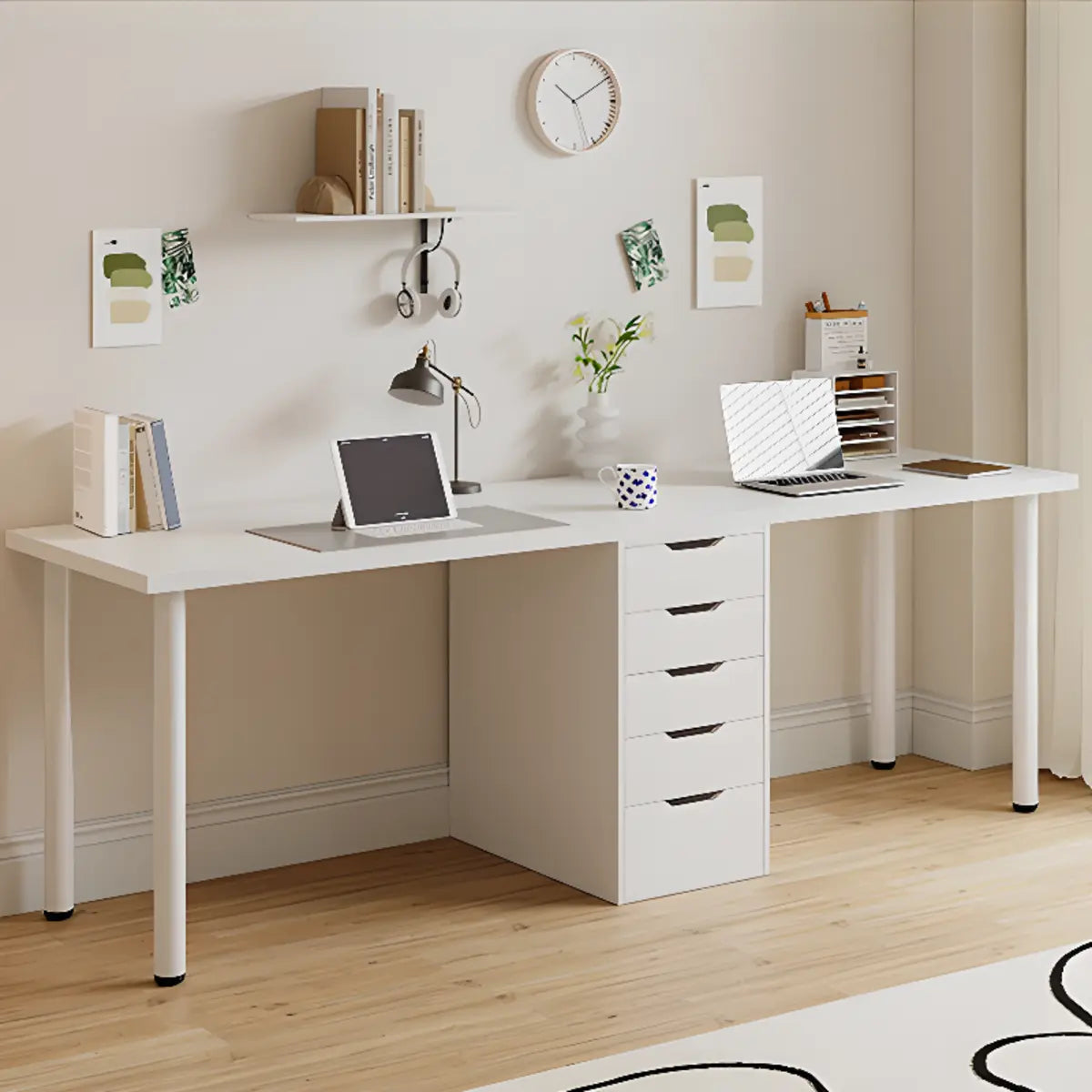 Modern White Rectangle Soft Close Drawers Computer Desk Image - 22