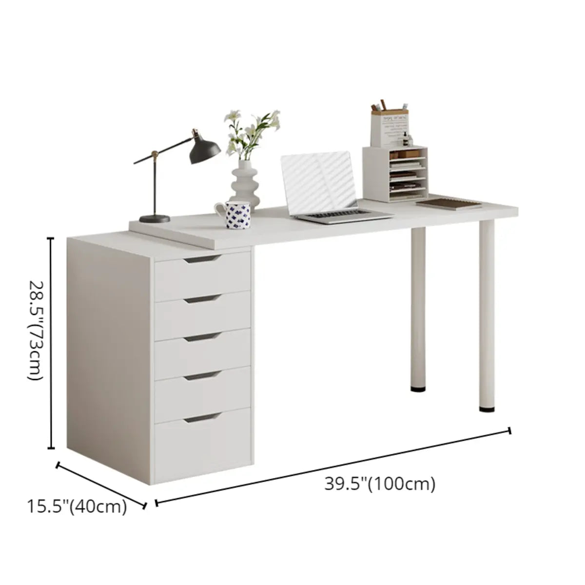 Modern White Rectangle Soft Close Drawers Computer Desk 