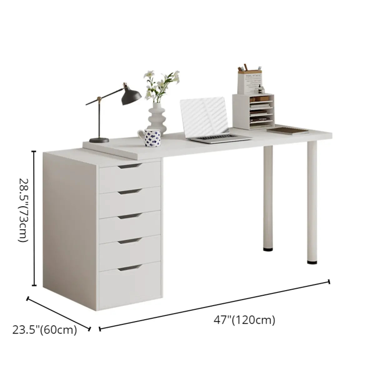 Modern White Rectangle Soft Close Drawers Computer Desk Image - 32