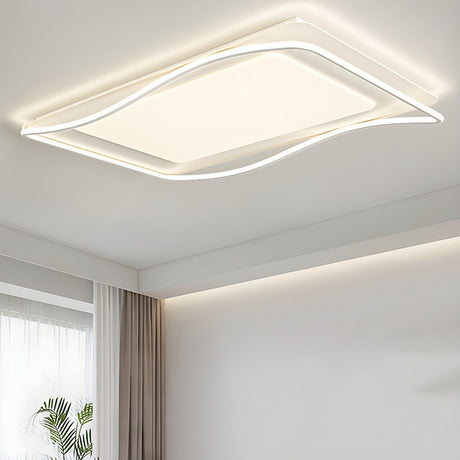 Modern White Rectangle Wave-Edge LED Flush Mount Light Image - 1