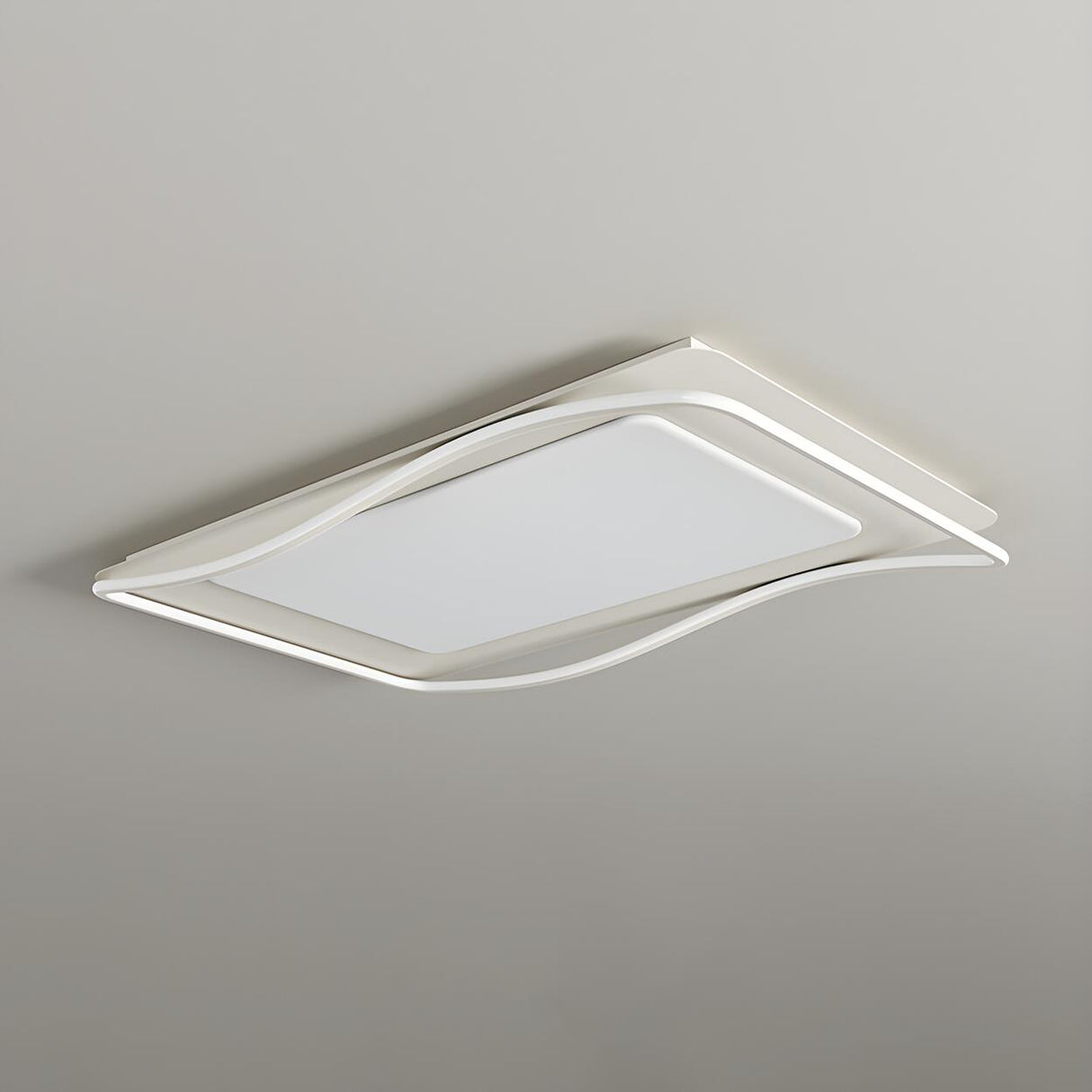 Modern White Rectangle Wave-Edge LED Flush Mount Light Image - 13