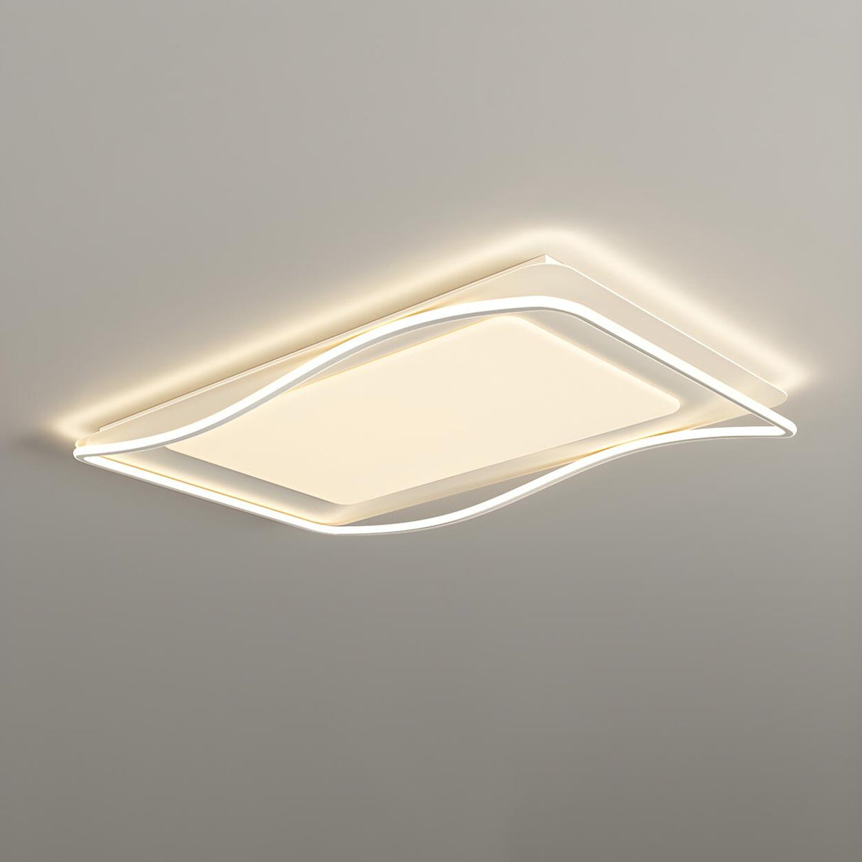 Modern White Rectangle Wave-Edge LED Flush Mount Light Image - 14