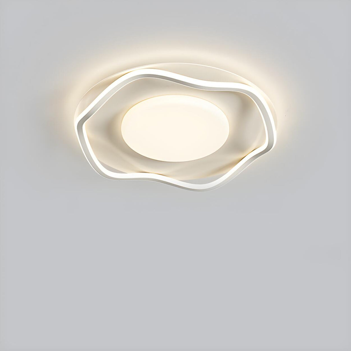 Modern White Rectangle Wave-Edge LED Flush Mount Light Image - 3