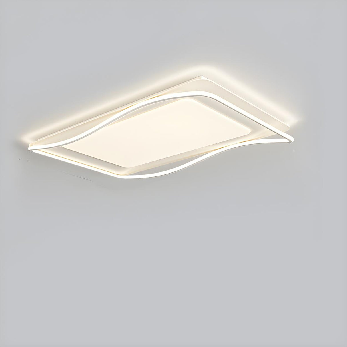 Modern White Rectangle Wave-Edge LED Flush Mount Light Image - 7