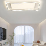 Modern White Rectangle Wave-Edge LED Flush Mount Light Image - 8