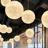 Modern White Resin Globe Moon Pendant Light Flexible Length Image - 1