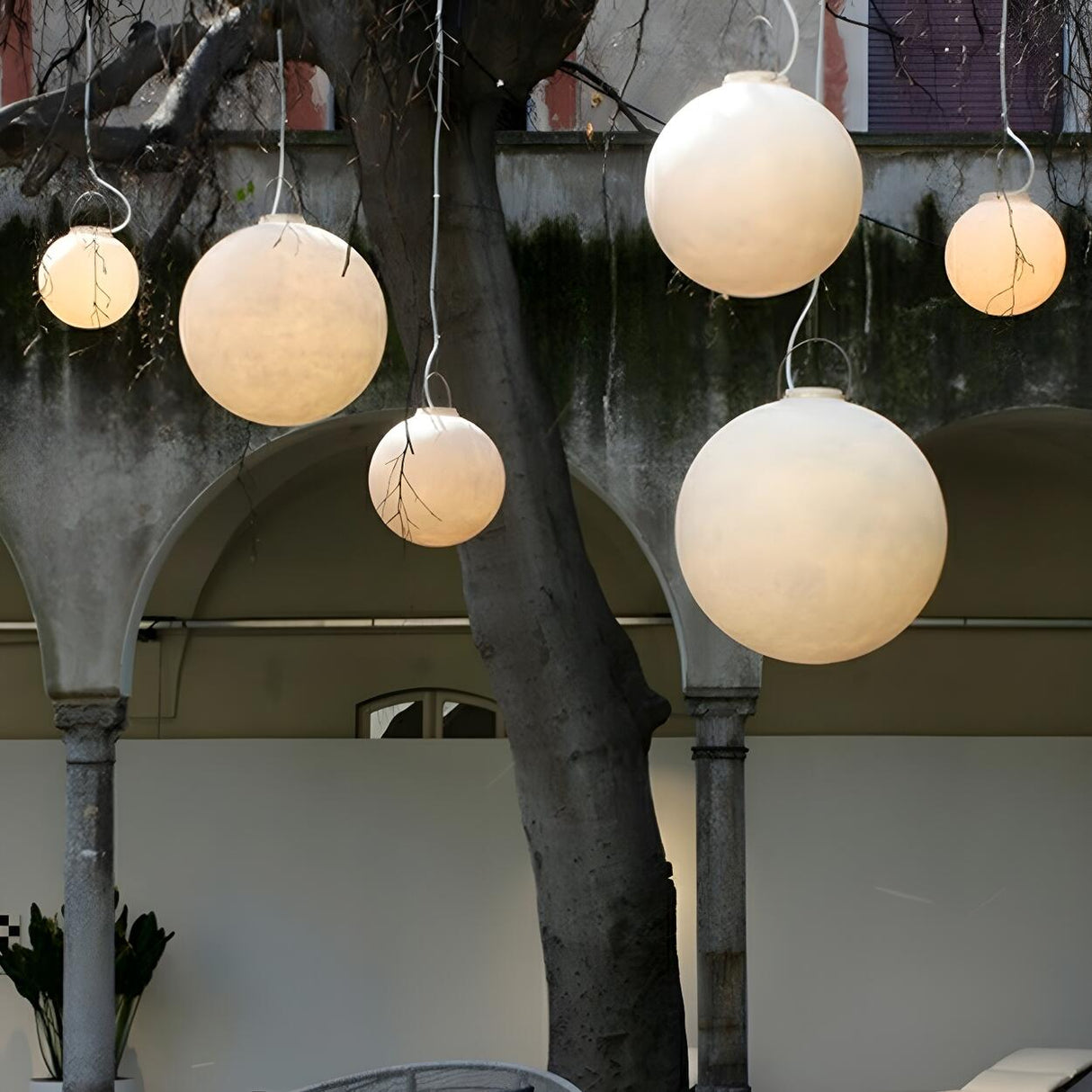 Modern White Resin Globe Moon Pendant Light Flexible Length Image - 12