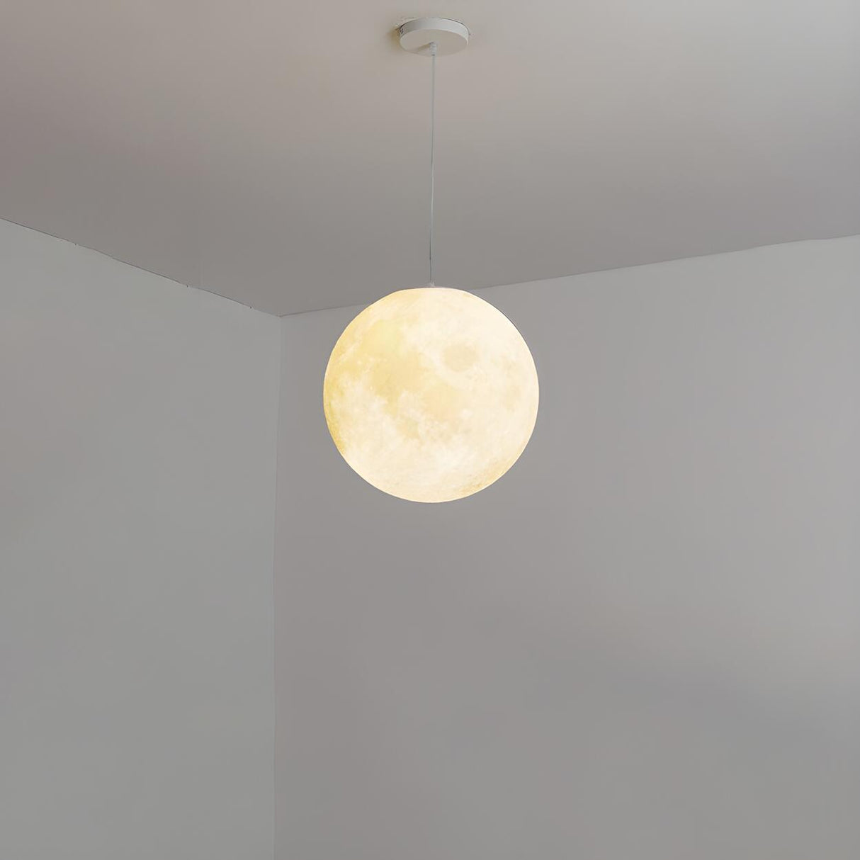 Modern White Resin Globe Moon Pendant Light Flexible Length Image - 13