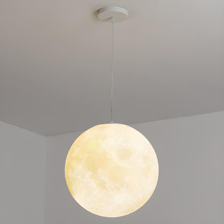 Modern White Resin Globe Moon Pendant Light Flexible Length Image - 2