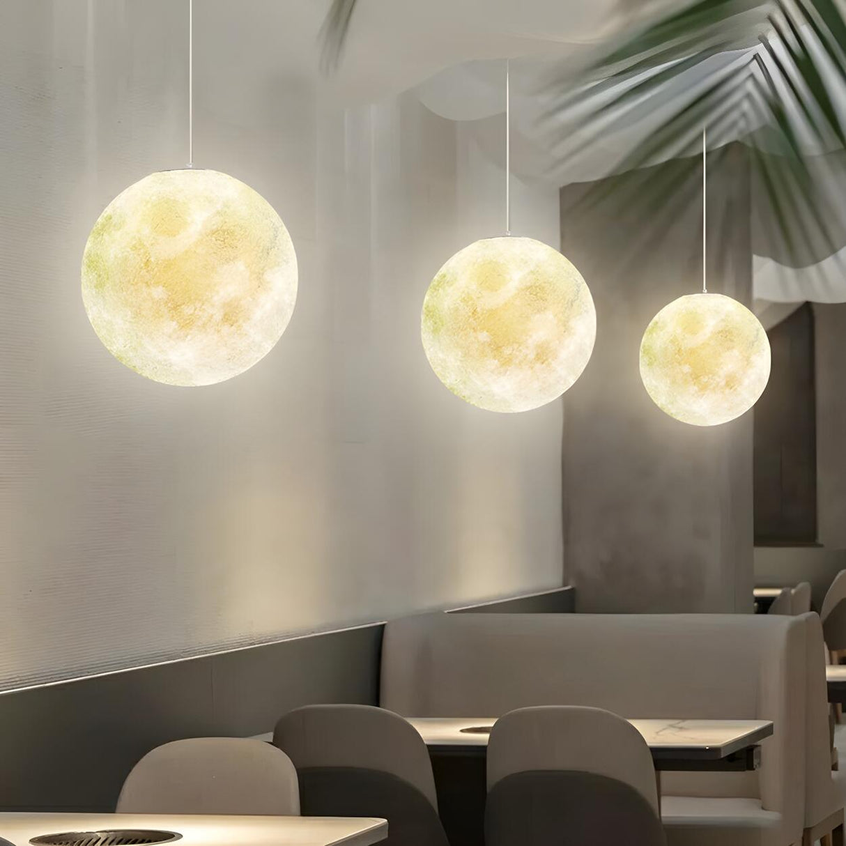 Modern White Resin Globe Moon Pendant Light Flexible Length Image - 5