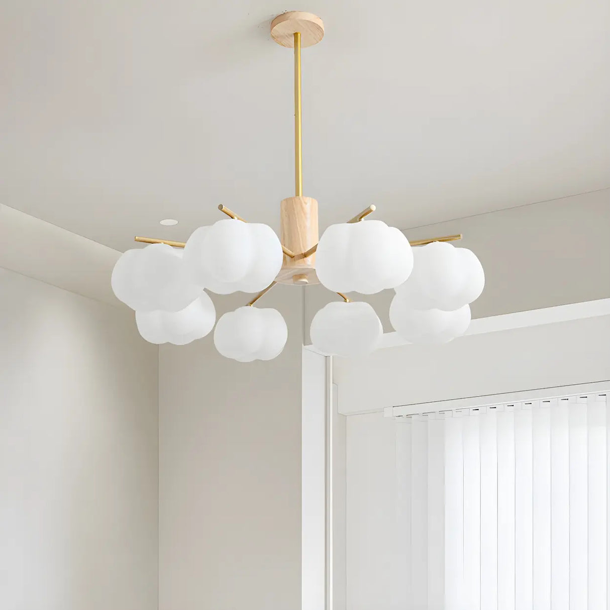 Modern White Resin Round Cloud Bedroom Chandelier Image - 15