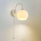 Modern White Ribbed Glass Pull Chain Wall Sconce Image - 1