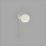 Modern White Ribbed Glass Pull Chain Wall Sconce Image - 6