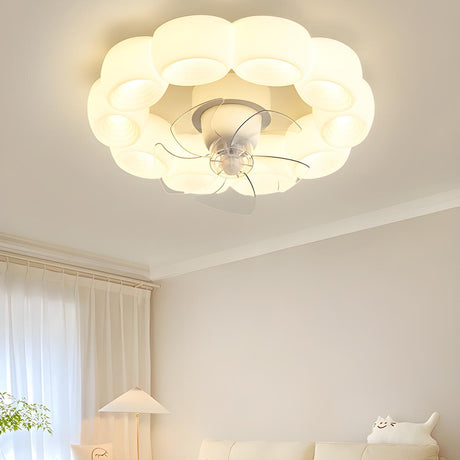 Modern White Ring Cloud Flush Ceiling Fan with Light Image - 1