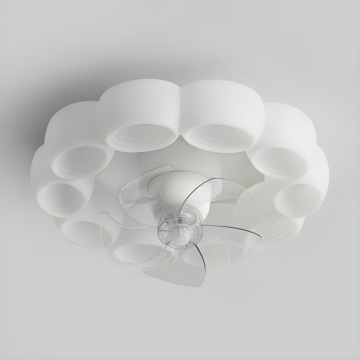 Modern White Ring Cloud Flush Ceiling Fan with Light Image - 12