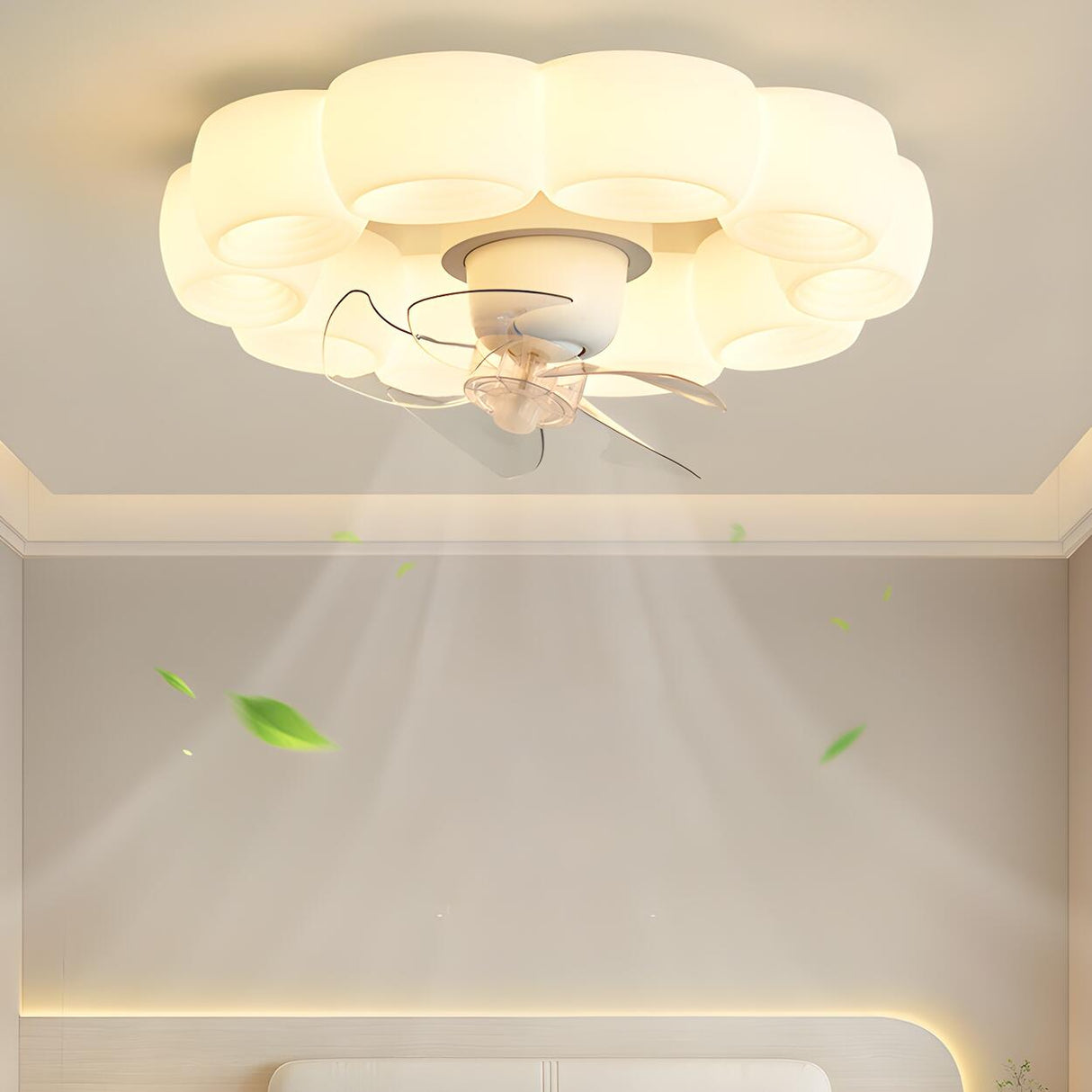 Modern White Ring Cloud Flush Ceiling Fan with Light Image - 3