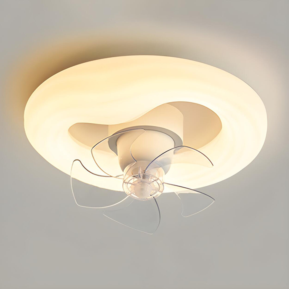 Modern White Ring Cloud Flush Ceiling Fan with Light Image - 6