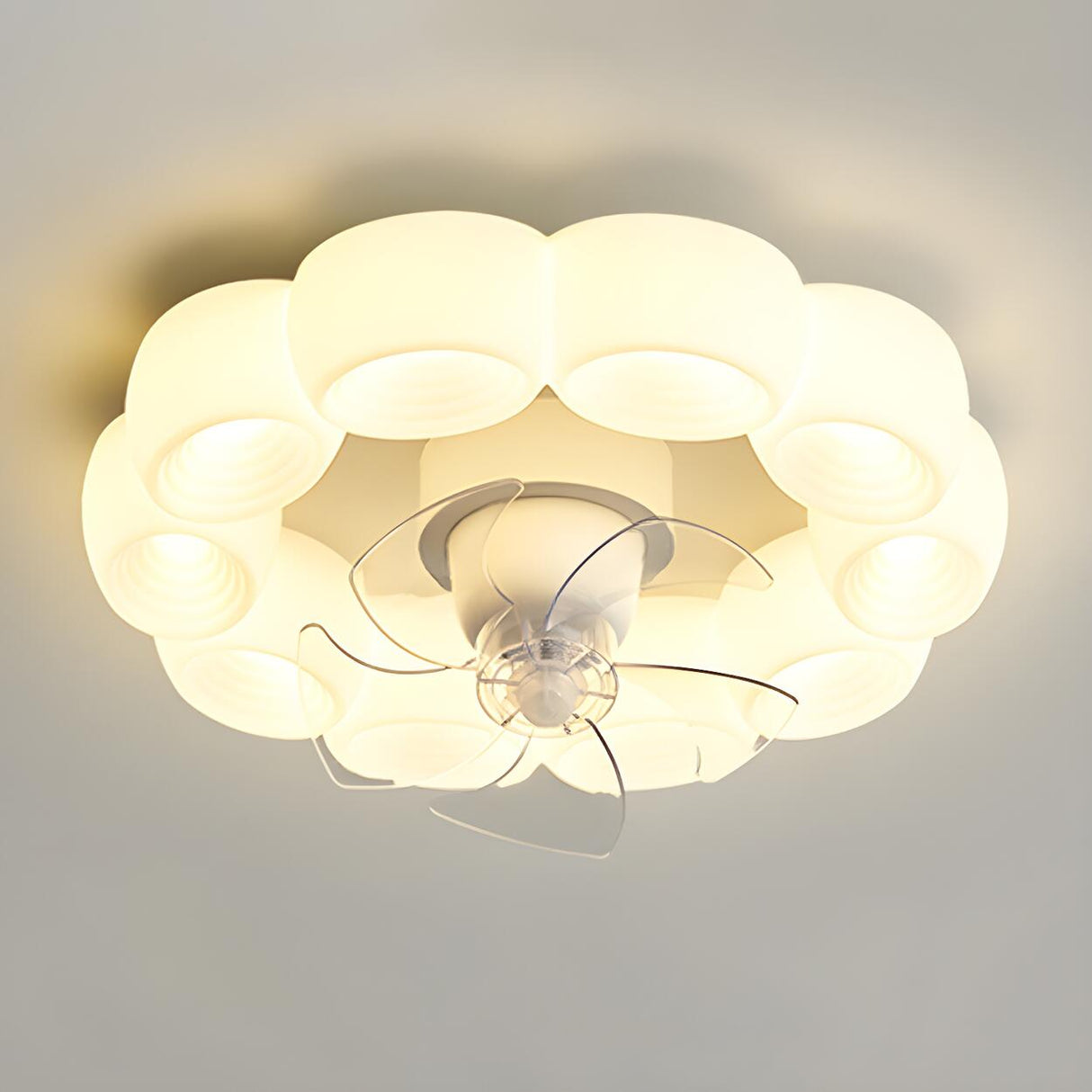 Modern White Ring Cloud Flush Ceiling Fan with Light Image - 8