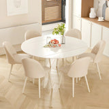 Modern White Round Extendable Stone Dining Table Image - 2