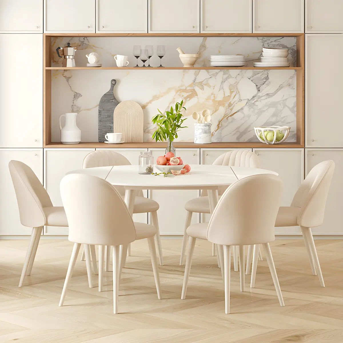 Modern White Round Extendable Stone Dining Table Image - 3