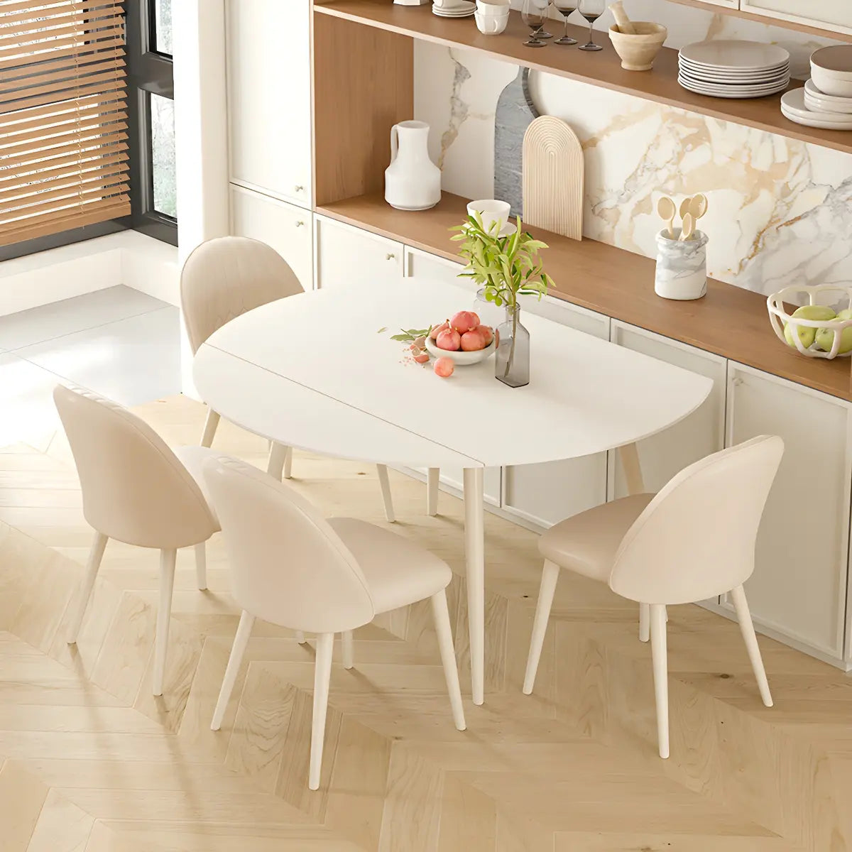 Modern White Round Extendable Stone Dining Table Image - 4