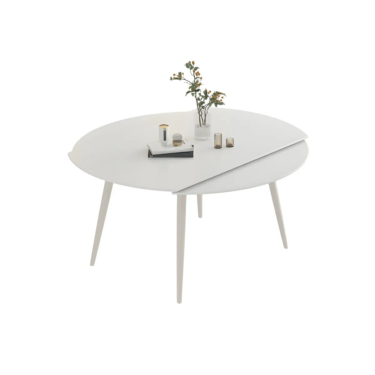 Modern White Round Extendable Stone Dining Table Image - 5