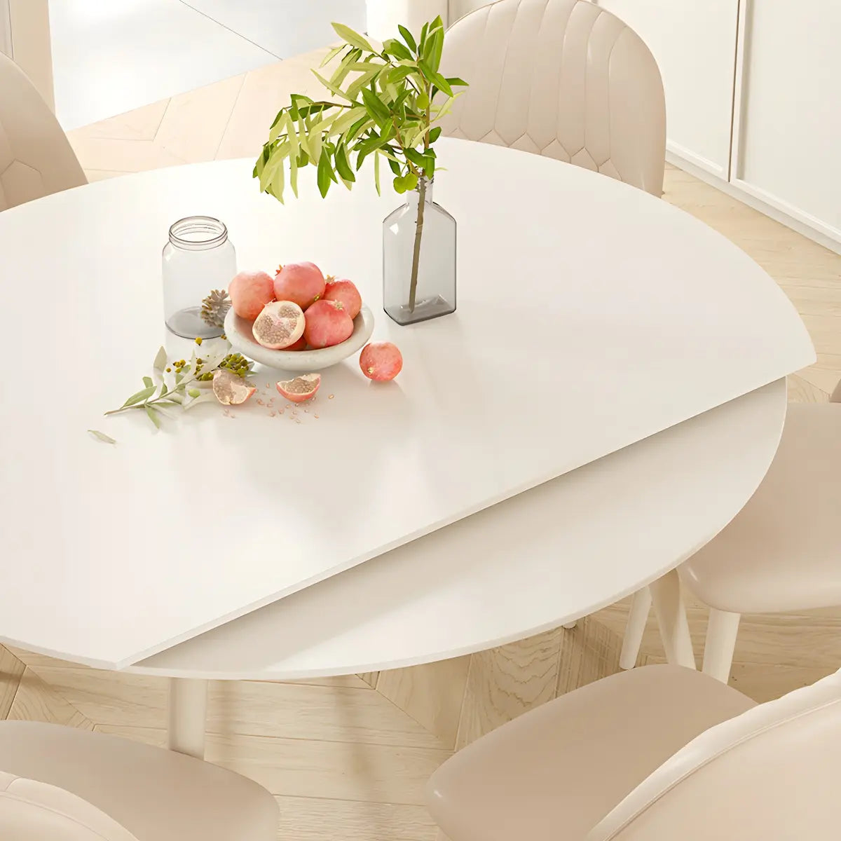 Modern White Round Extendable Stone Dining Table Image - 6