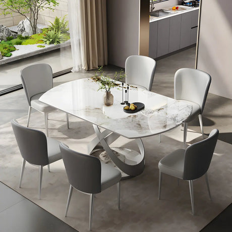 Modern White Round Marble Stone Dining Table Extendable Image - 2