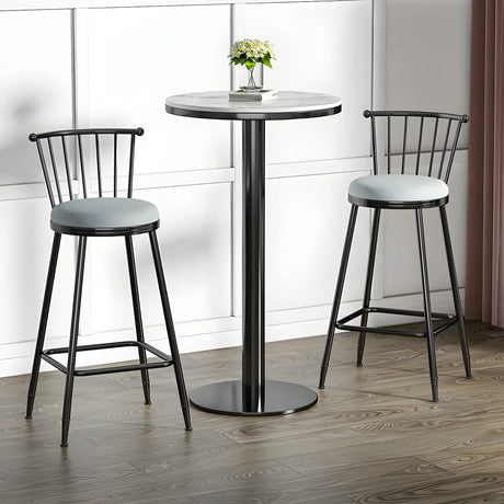 Modern White Round Mini Marble Black Metal High Bar Table Image - 1