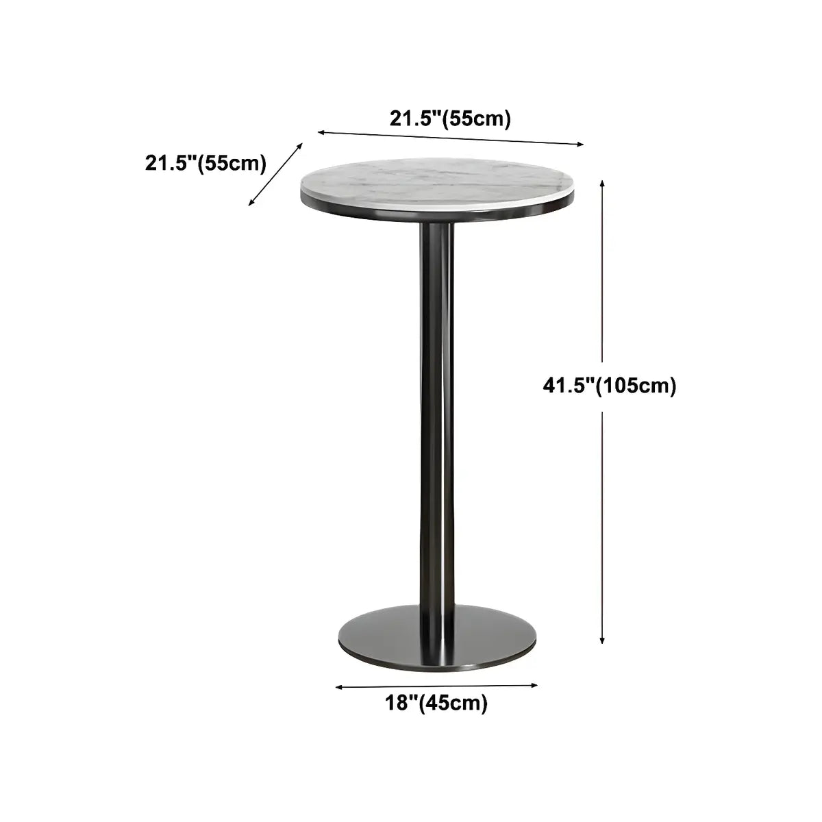 Modern White Round Mini Marble Black Metal High Bar Table 