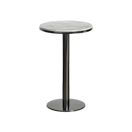 Modern White Round Mini Marble Black Metal High Bar Table Image - 2