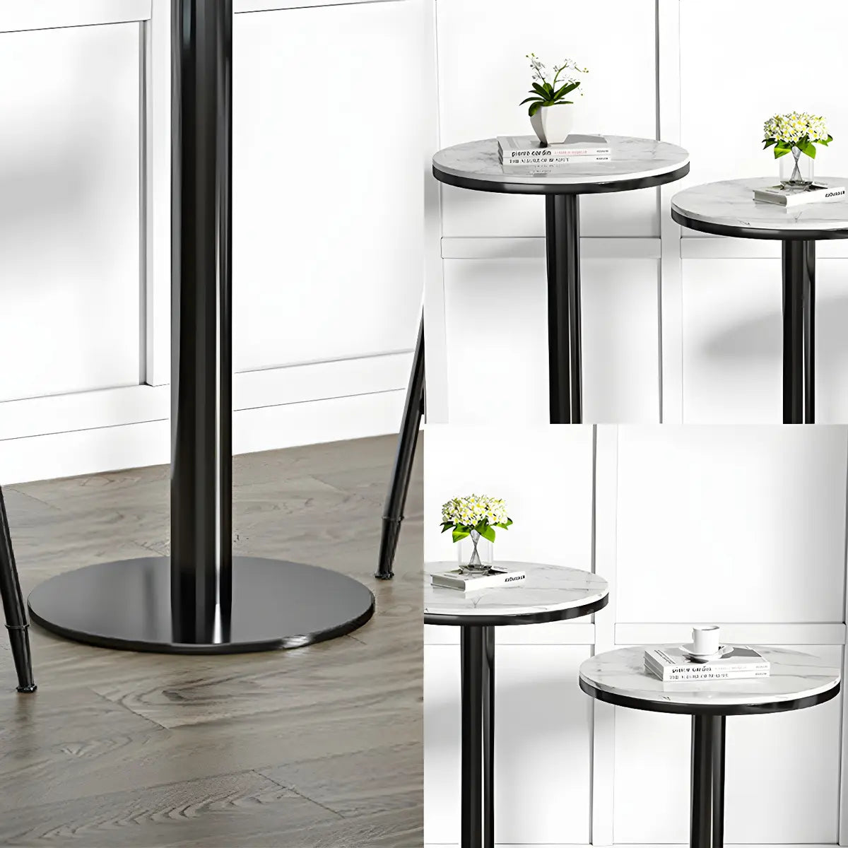 Modern White Round Mini Marble Black Metal High Bar Table Image - 7