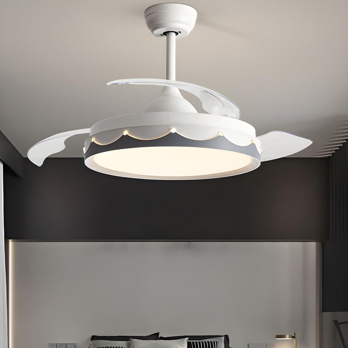 Modern White Round Standard Ceiling Fan with LED Light Image - 1