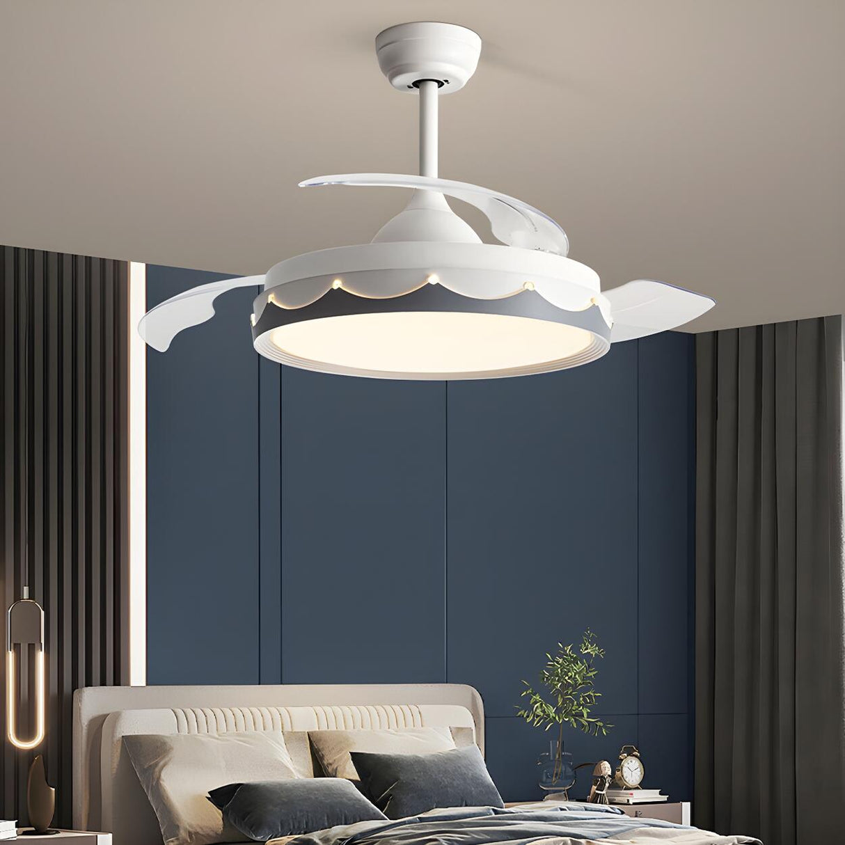 Modern White Round Standard Ceiling Fan with LED Light Image - 10