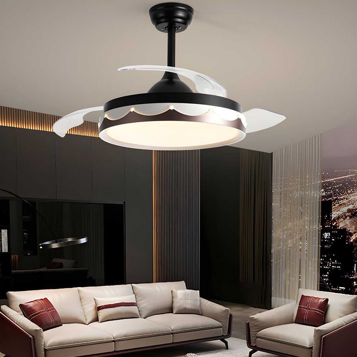 Modern White Round Standard Ceiling Fan with LED Light Image - 3