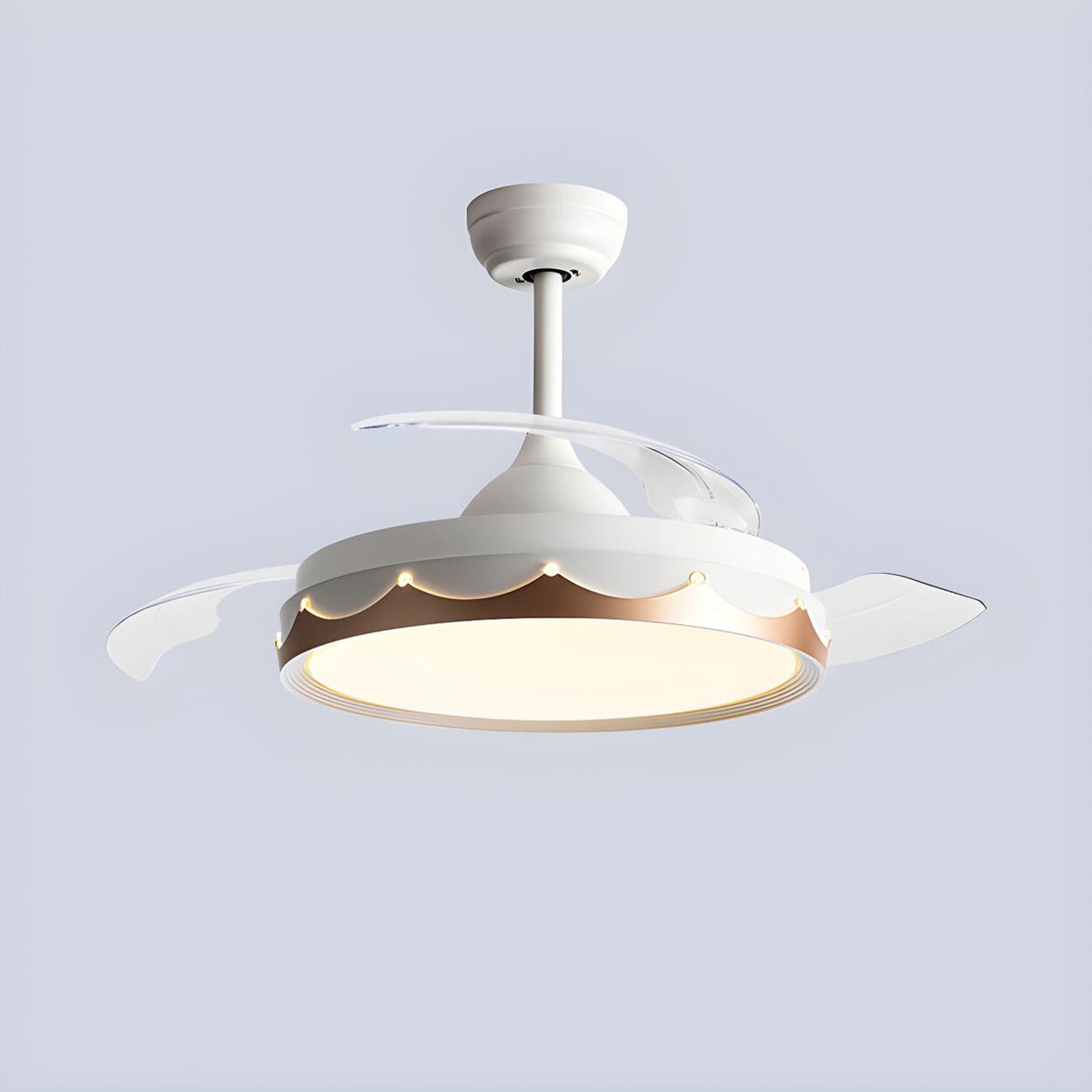 Modern White Round Standard Ceiling Fan with LED Light Image - 6