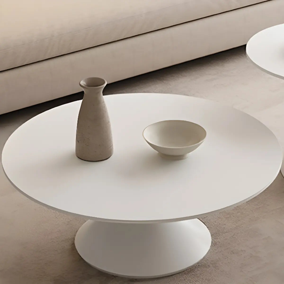 Modern White Round Stone Steel Base Nested Coffee Table Image - 12