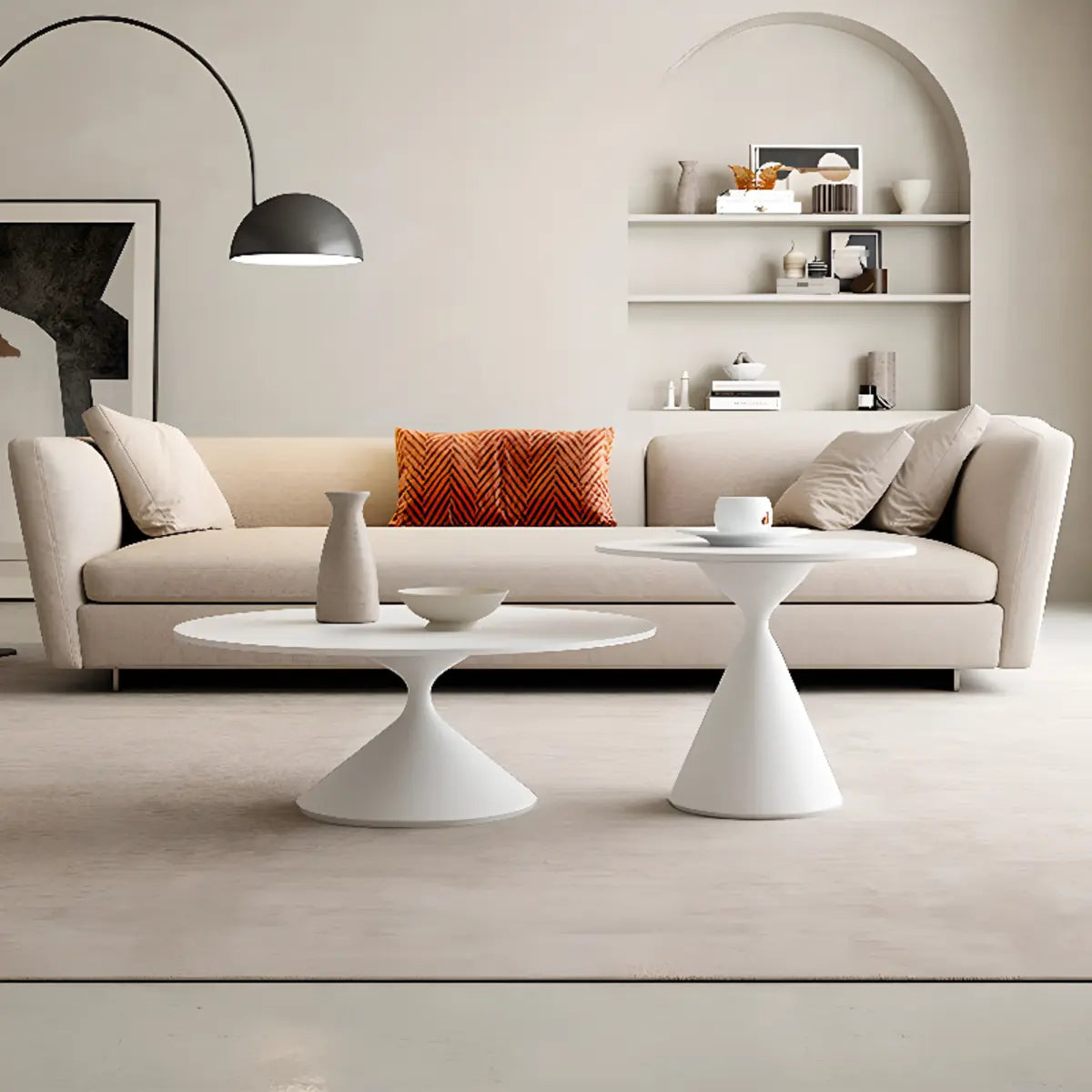 Modern White Round Stone Steel Base Nested Coffee Table Image - 3