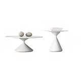 Modern White Round Stone Steel Base Nested Coffee Table Image - 6