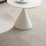 Modern White Round Stone Steel Base Nested Coffee Table Image - 7