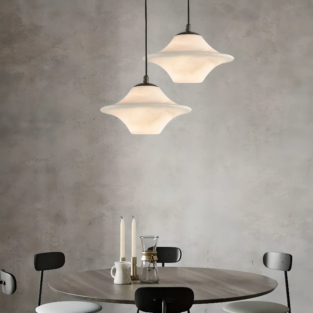 Modern White Schoolhouse Pendant Light with Bi-pin, Direct Wired Electric, Sintered Stone Shade, and Cover Image - 1