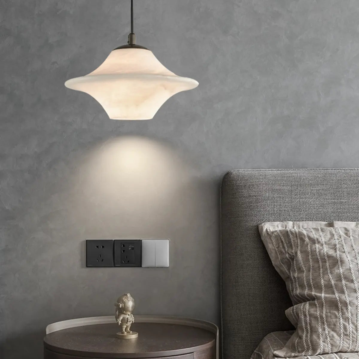 Modern White Schoolhouse Pendant Light with Bi-pin, Direct Wired Electric, Sintered Stone Shade, and Cover Image - 3