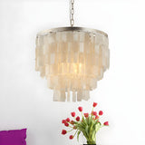 Modern White Shell LED Tiered Pendant Chandelier Image - 1