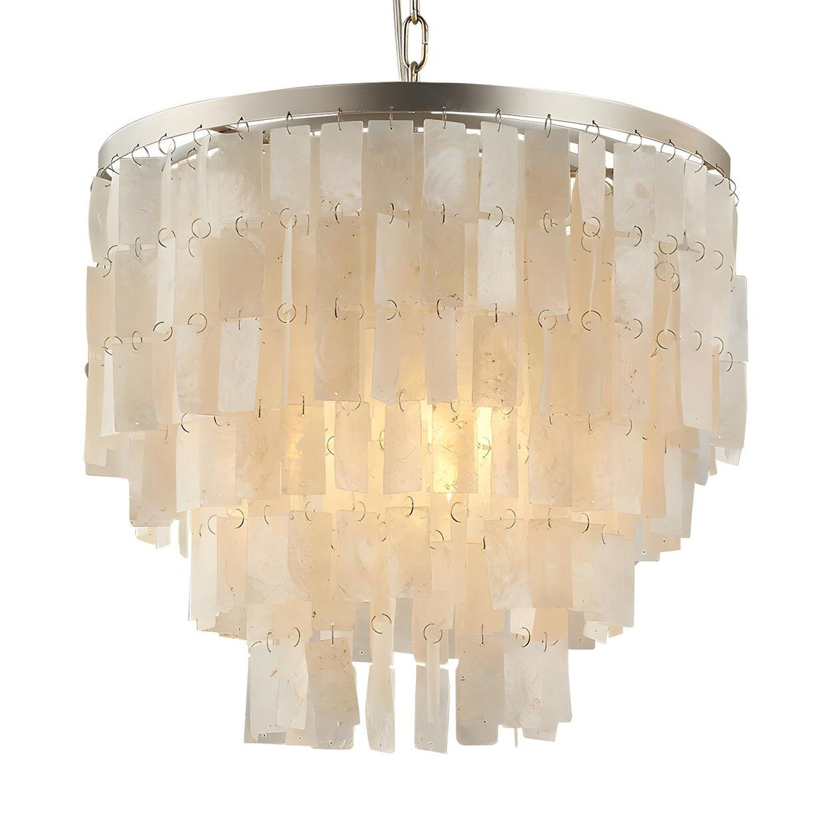 Modern White Shell LED Tiered Pendant Chandelier Image - 2